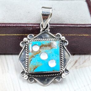 Mohave Turquoise 925 Sterling Silver Dice Pendant (REXT47-236)