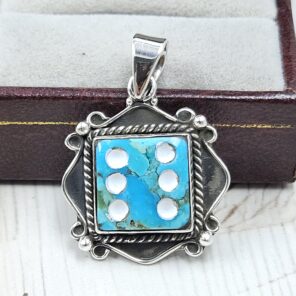 Mohave Turquoise 925 Sterling Silver Dice Pendant (REXT47-238)
