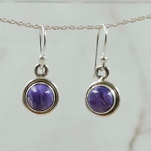 Charoite 1.25" 925 Silver Earring (REXT99-32)