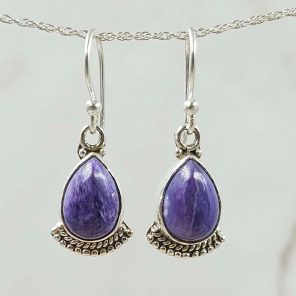 Charoite 1.25" 925 Silver Earring (REXT99-33)