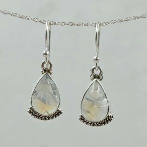 Rainbow Moonstone 1.25" 925 Silver Earring (REXT99-21)