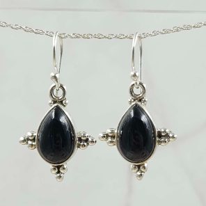 Black Onyx 1.25" 925 Silver Earring (REXT99-9)