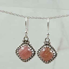 Pink Rhodochrosite 1.25" 925 Silver Earring (REXT99-27)