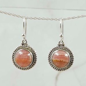 Pink Rhodochrosite 1.25" 925 Silver Earring (REXT99-26)