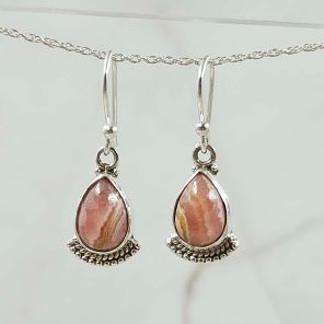 Pink Rhodochrosite 1.25" 925 Silver Earring (REXT99-25)