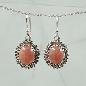 Pink Rhodochrosite 1.25" 925 Silver Earring (REXT99-24)
