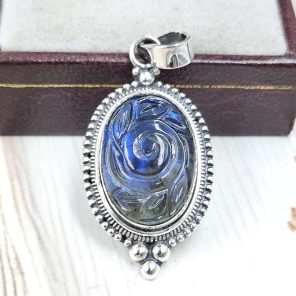 Labradorite Carving 1.25" 925 Silver Pendant (RS37-42)
