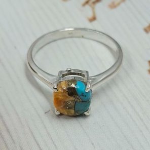 Spiny Oyster Turquoise 925 Silver Ring (REXT28-259)