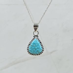 Kingman Turquoise 1.25" Carved 925 Sterling Silver Pendant (REXT57-113)