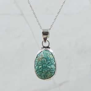 Kingman Turquoise 1.25" Carved 925 Sterling Silver Pendant (REXT57-111)