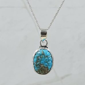 Kingman Turquoise 1.25" Carved 925 Sterling Silver Pendant (REXT57-112)