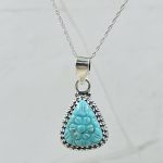 Kingman Turquoise 1.25" Carved 925 Sterling Silver Pendant (REXT57-110)