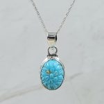 Kingman Turquoise 1.25" Carved 925 Sterling Silver Pendant (REXT57-108)