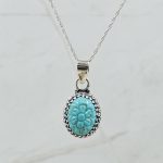 Kingman Turquoise 1.25" Carved 925 Sterling Silver Pendant (REXT57-107)
