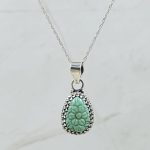 Kingman Turquoise 1.25" Carved 925 Sterling Silver Pendant (REXT57-105)