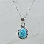 Kingman Turquoise 1.25" Carved 925 Sterling Silver Pendant (REXT57-100)