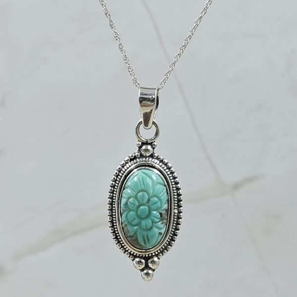 Kingman Turquoise 1.25" Carved 925 Sterling Silver Pendant (REXT57-96)