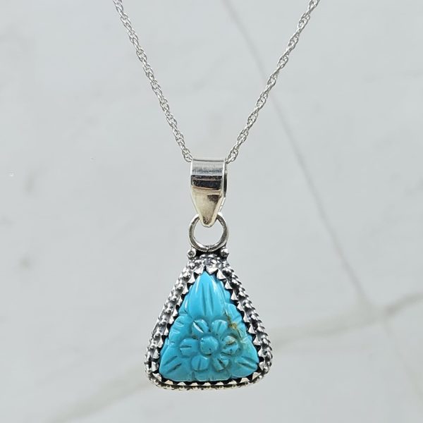 Kingman Turquoise 1.25" Carved 925 Sterling Silver Pendant (REXT57-98)
