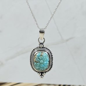 Kingman Turquoise 1.25" Carved 925 Sterling Silver Pendant (REXT57-93)