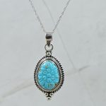 Kingman Turquoise 1.25" Carved 925 Sterling Silver Pendant (REXT57-90)