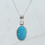 Kingman Turquoise 1.25" Carved 925 Sterling Silver Pendant (REXT57-89)