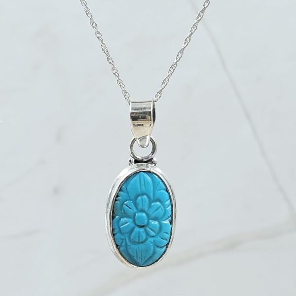 Kingman Turquoise 1.25" Carved 925 Sterling Silver Pendant (REXT57-89)