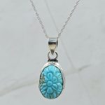 Kingman Turquoise 1.25" Carved 925 Sterling Silver Pendant (REXT57-87)