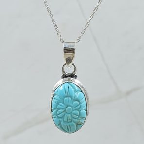 Kingman Turquoise 1.25" Carved 925 Sterling Silver Pendant (REXT57-88)