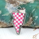 Pink & White Checkerboard 1.25" 925 Sterling Silver Pendant (RS55-91)