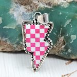 Pink & White Checkerboard 1.25" 925 Sterling Silver Pendant (RS55-89)