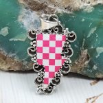Pink & White Checkerboard 1.25" 925 Sterling Silver Pendant (RS55-88)