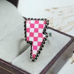 Pink & White Checkerboard Size US 9 925 Sterling Silver Ring (RS55-87)