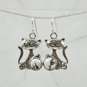 Wild Horse Jasper Cat 1.25" 925 Sterling Silver Earring (RS28-30)