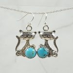 Kingman Turquoise Cat 1.25" 925 Sterling Silver Earring (RS28-29)