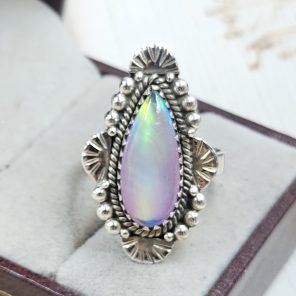 Aurora Opal Size US 10 925 Sterling Silver Ring (RS55-106)