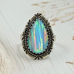 Aurora Opal Size US 6 925 Sterling Silver Ring (RS55-101)