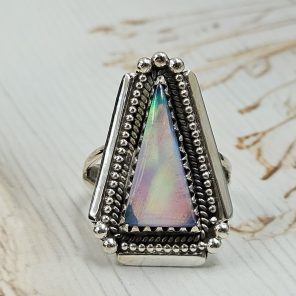 Aurora Opal Size US 9 925 Sterling Silver Ring (RS55-104)