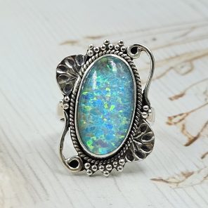 Aurora Opal Size US 8 925 Sterling Silver Ring (RS55-102)