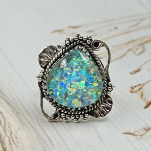 Aurora Opal Size US 9 925 Sterling Silver Ring (RS55-105)