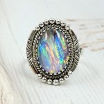 Aurora Opal Size US 11 925 Sterling Silver Ring (RS55-107)