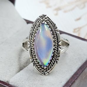 Aurora Opal Size US 9 925 Sterling Silver Ring (RS55-103)