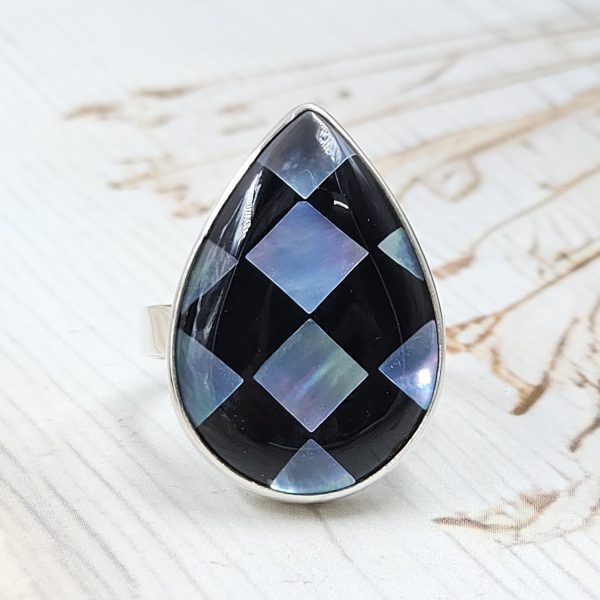 Black Onyx and White MOP Size US 8 925 Sterling Silver Ring (RS55-96)