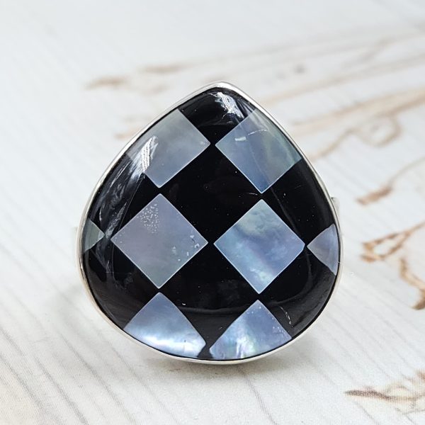 Black Onyx and White MOP Size US 11 925 Sterling Silver Ring (RS55-100)