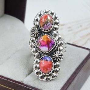 Pink Dahlia Turquoise 925 Sterling Silver Ring (REXT79-95)