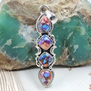Pink Dahlia Turquoise 925 Sterling Silver Pendant (REXT87-101)