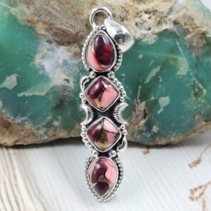 Red Rose Dahlia Turquoise 925 Sterling Silver Pendant (REXT87-102)