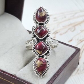 Red Rose Dahlia Turquoise 925 Sterling Silver Ring (REXT87-109)