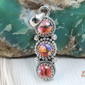 Pink Dahlia Turquoise 925 Sterling Silver Pendant (REXT87-129)