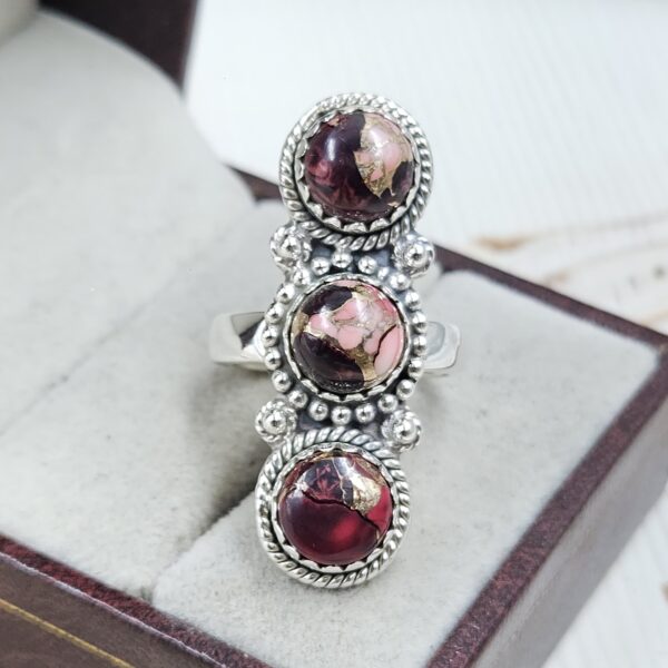 Red Rose Dahlia Turquoise 925 Sterling Silver Ring (REXT87-133)