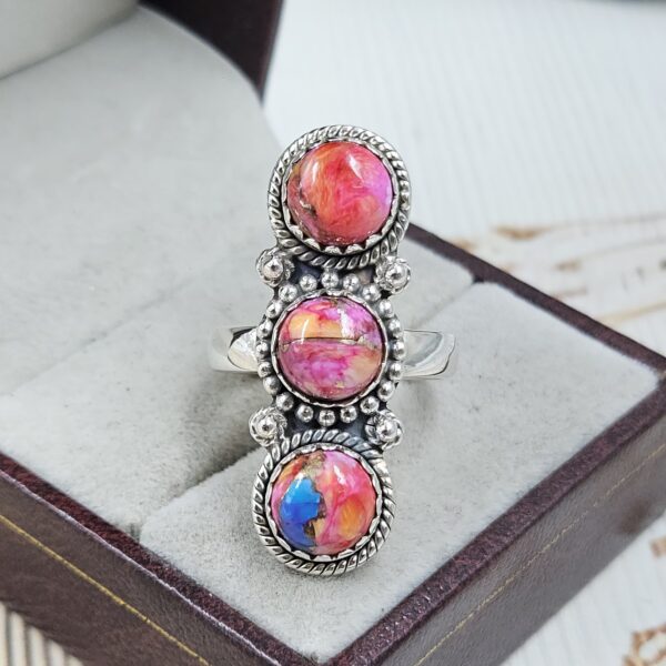 Pink Dahlia Turquoise 925 Sterling Silver Ring (REXT87-134)
